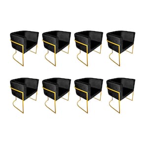 Kit 8 Poltronas Decorativa Sala de Estar Base de Ferro Dourada Veludo Preto