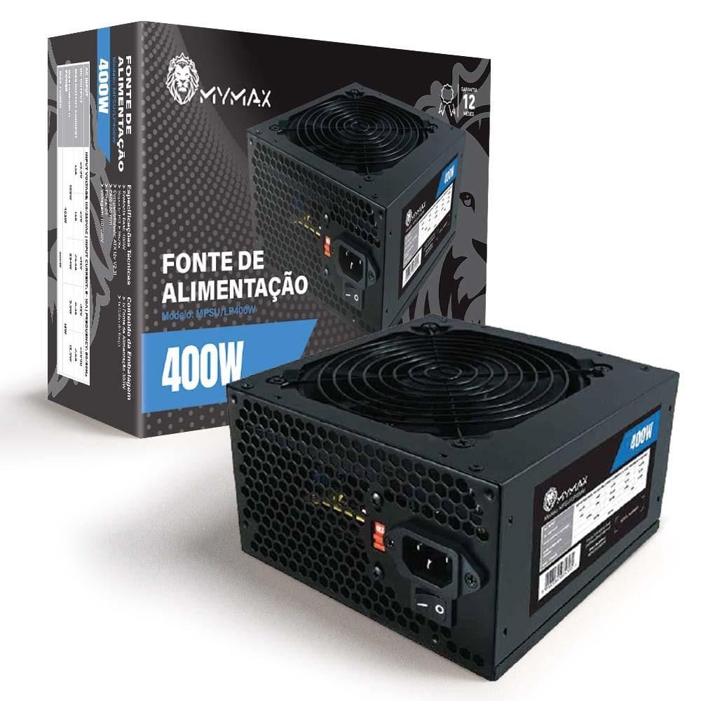 Fonte ATX 400W Real 24 Pinos Bivolt Manual Cabo Incluso MYMAX