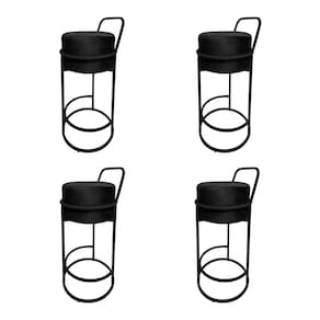 Kit 4 Banquetas Alta Redonda Base Preta Veludo - Preto