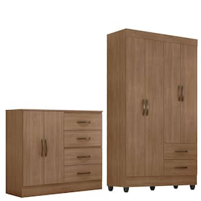 Kit Guarda-Roupa Solteiro 4 Portas e Cômoda Sapateira 2 Portas Lisa