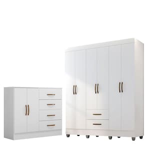 Kit Guarda-Roupa Casal 6 Portas com Cômoda Sapateira 4 Gavetas Lisa