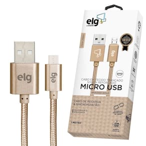 CABO MICRO USB REFORÇADO NYLON ELG 12W 2.1A Dourado