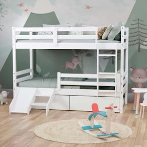 Beliche Solteiro Dreams Com 02 Gavetas Grade De Proteção E Mini Escada/ Escorrega Madeira Maciça Branco Megamobilia