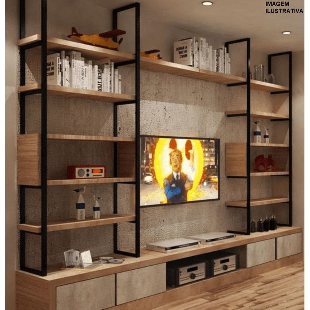 Estante Aço/Mdf Estilo Industrial Mobbili Es-02