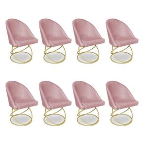 Kit 08 Cadeiras Poltrona de Jantar Bela Veludo Base Metálica Luxo Dourado - Pallazio