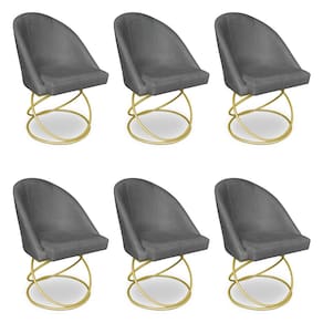 Kit 06 Cadeiras Poltrona de Jantar Bela Veludo Grafite Base Metálica Luxo Dourado - Pallazio
