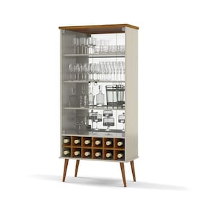 Cristaleira Retro Alto Padrão 2 Porta Vidro Com Adega Luxo off White cumaru