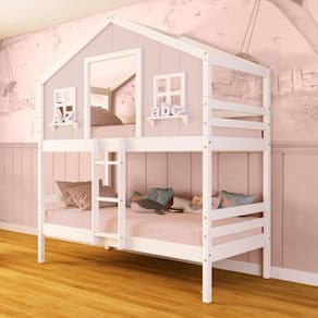 Beliche Casinha Dos Sonhos Madeira Maciça Rosa/ Branco Megamobilia