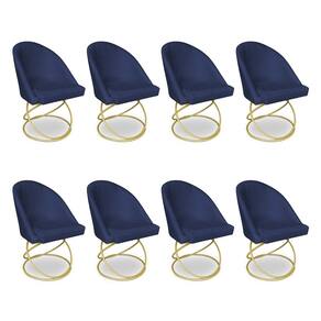 Kit 08 Cadeiras Poltrona de Jantar Bela Veludo Azul Marinho Base Metálica Luxo Dourado - Pallazio