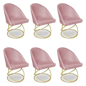 Kit 06 Cadeiras Poltrona de Jantar Bela Veludo Rosê Base Metálica Luxo Dourado - Pallazio