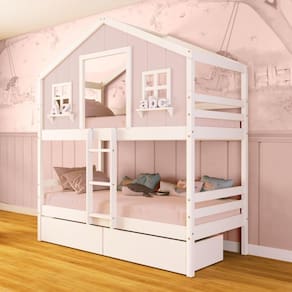 Beliche Casinha Dos Sonhos Com 02 Gavetas Madeira Maciça Rosa/ Branco Megamobilia