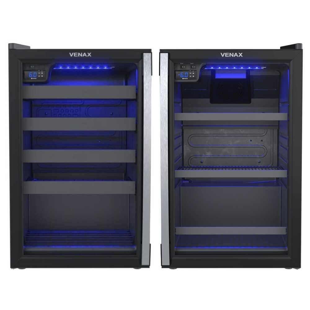 Conjunto Cervejeira 100L Blue Light + Adega 24 Garrafas Piubella Porta Invertida Preto 220V - Venax