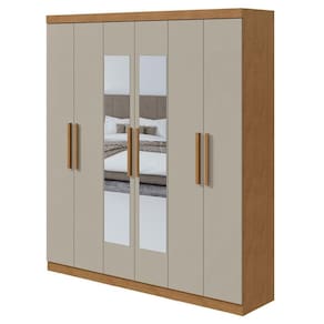 Guarda Roupa Solteiro Jazz 6 Portas Amêndoa Clean Off White com Espelho – Lopas