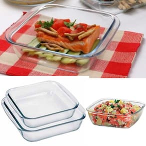 Kit Conjunto com 2 Assadeiras Travessas De Vidro Retangular Refratárias Forno Microondas