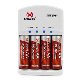 Carregador De Pilhas Com 4 Pilhas Aa 2600 Mah Mox Cp51