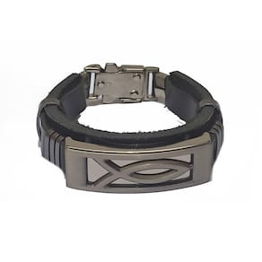 Pulseira Preta Com Símbolo Messiânico Peixe - De Israel