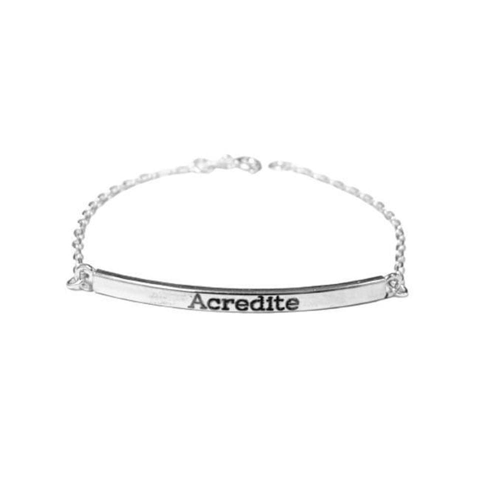 Pulseira De Prata Chapa Com 4Cm Escrito Acredite