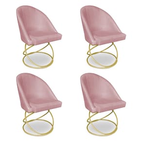 Kit 04 Cadeiras Poltrona de Jantar Bela Veludo Base Metálica Luxo Dourado - Pallazio