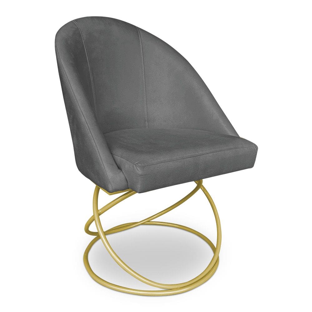 Cadeira Poltrona de Jantar Bela Veludo Grafite Base Metálica Luxo Dourado - Pallazio