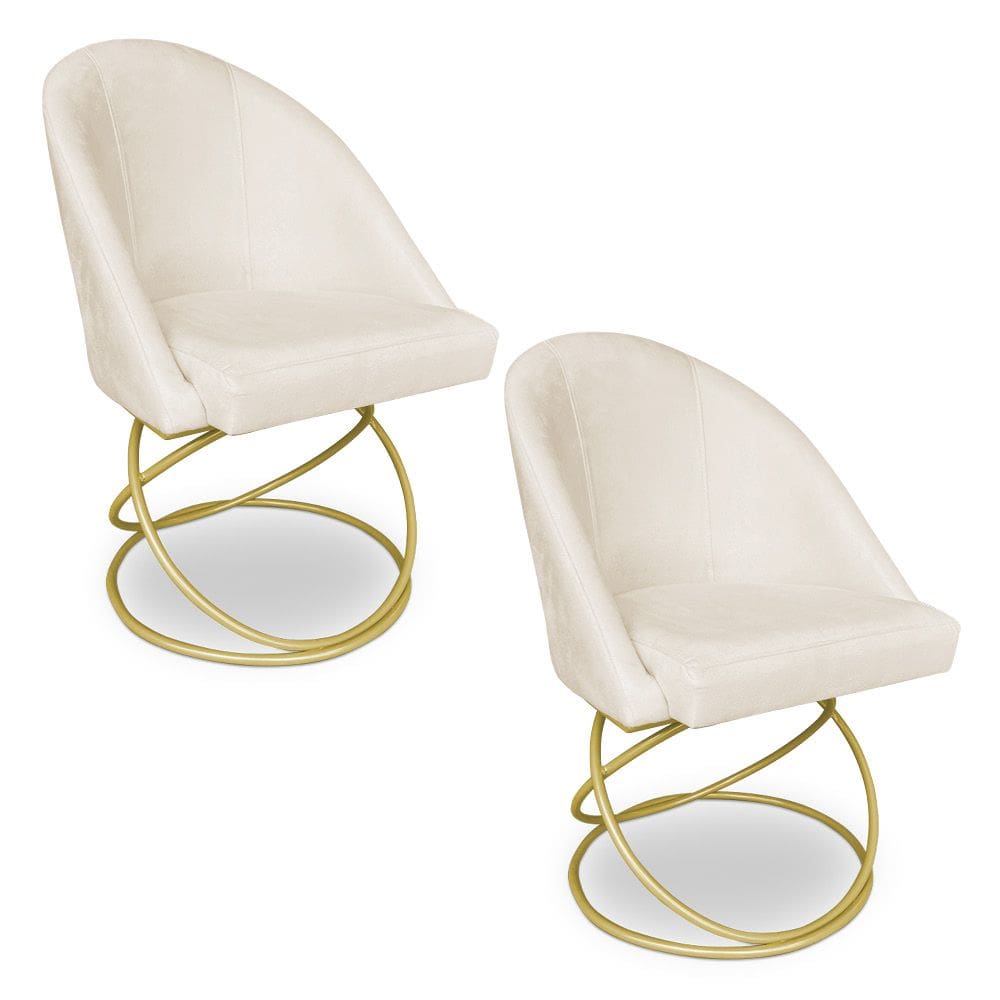 Kit 02 Cadeiras Poltrona de Jantar Bela Veludo Bege Base Metálica Luxo Dourado - Pallazio