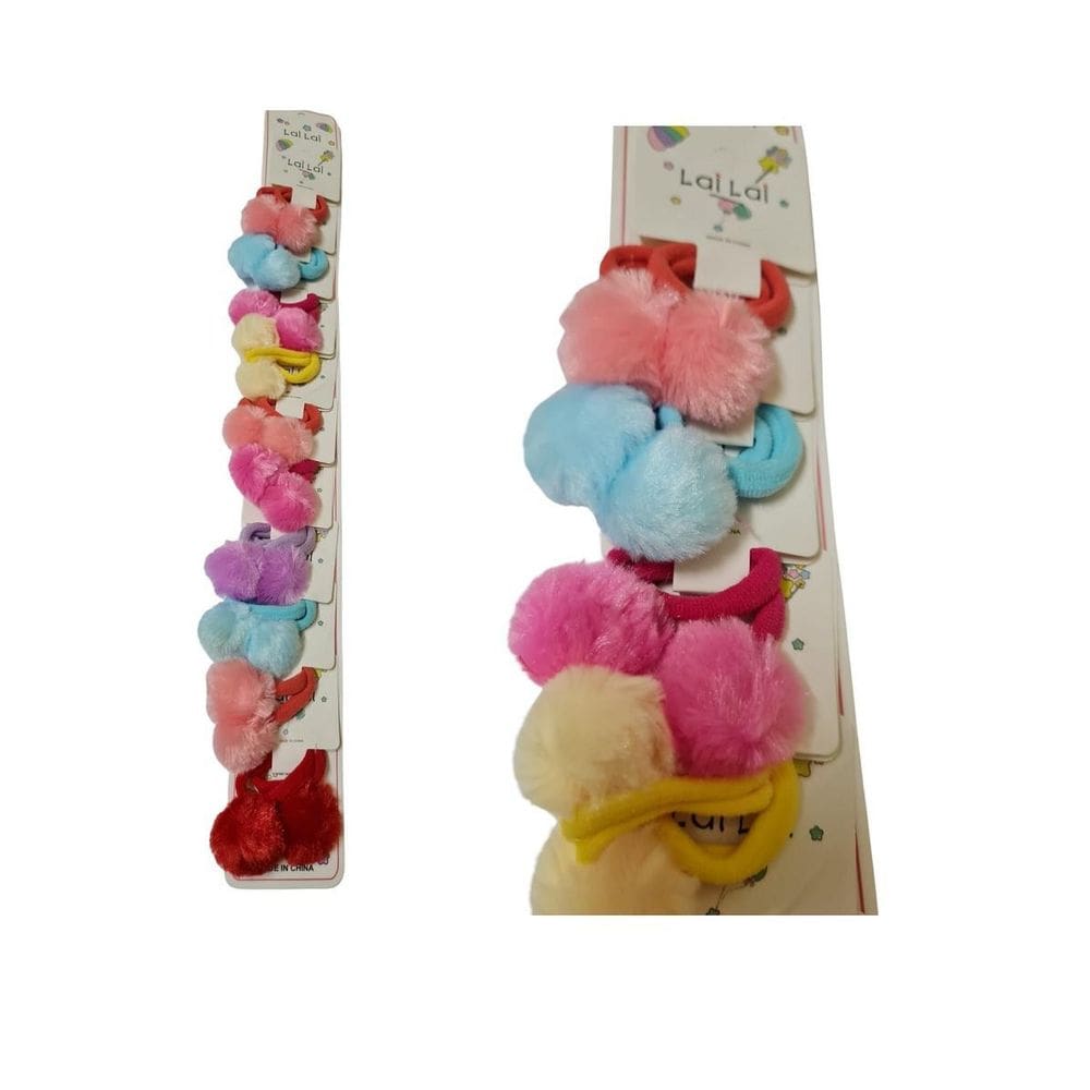 Kit 40 Elásticos Para Cabelo Pompom Colorida Infantil