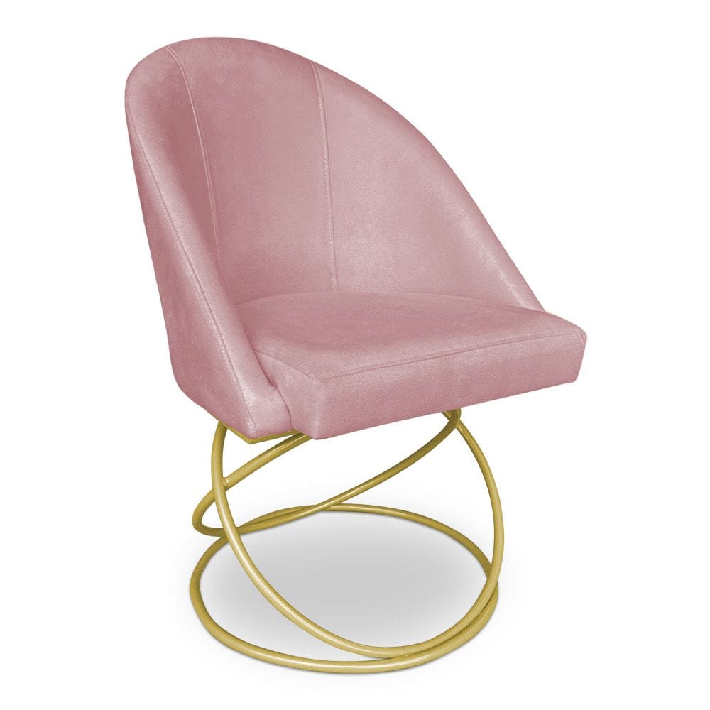 Cadeira Poltrona de Jantar Bela Veludo Rosê Base Metálica Luxo Dourado - Pallazio