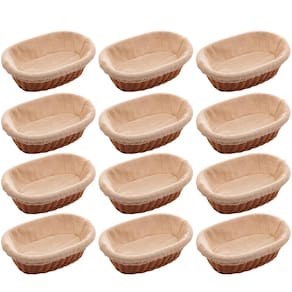 12 Cestas Porta Pão 24x17cm Servir Restaurantes Oval Rattan Plástico Forro Tecido Cesto Lyor