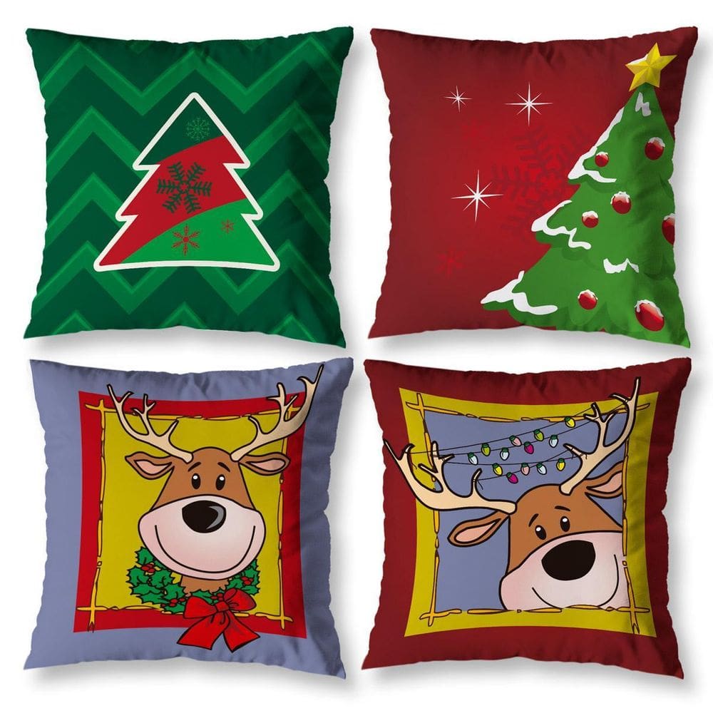 Kit 4 Almofadas Cheias Sala 40Cm X 40Cm Estampadas Natal 2