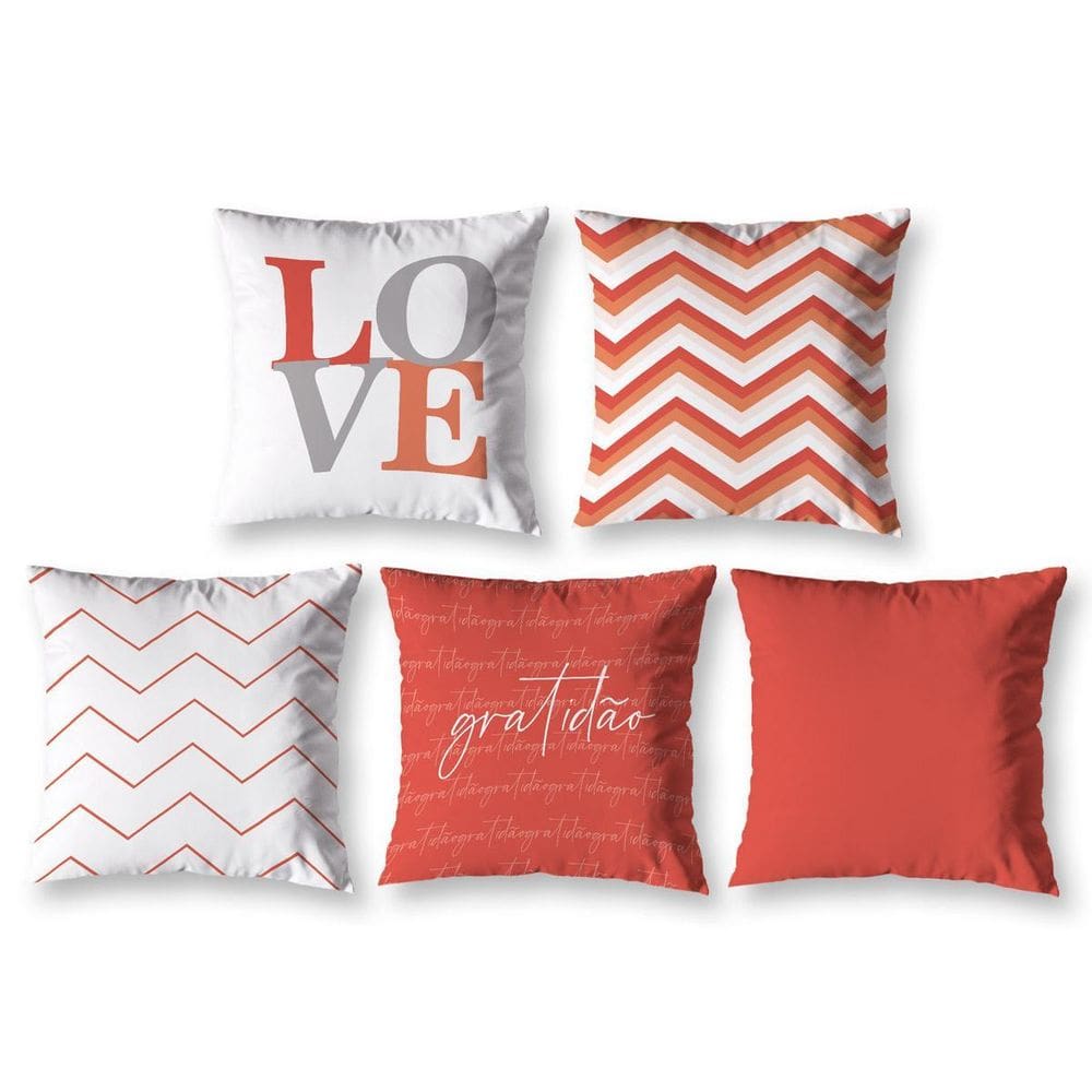 Kit 5 Capas De Almofada 40 X 40 Estampadas Chevron Laranja