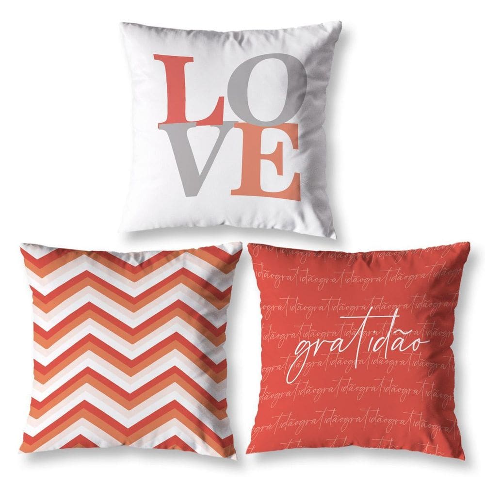 Kit 3 Almofadas Cheias 40 X 40 Estampadas Chevron Laranja