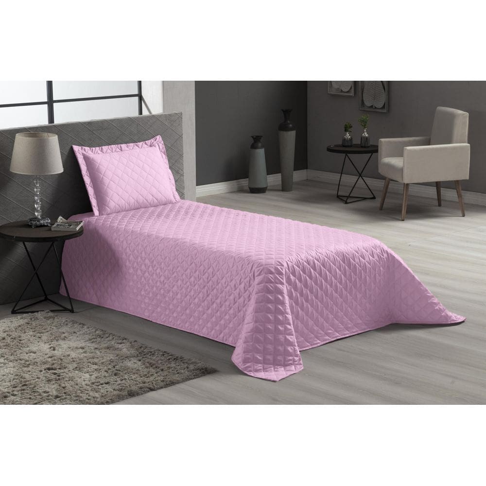 Colcha 3 Peças Veneza Com Fronha Rosa Claro Solteiro
