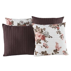 Kit 4 Capas De Almofadas Decorativas Tabaco Com Flores Rosa