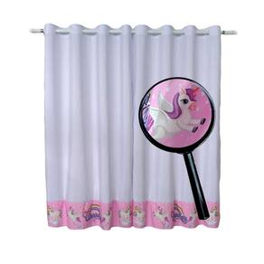 Cortina Unicórnio Quarto De Menina Princesa Branco Com Rosa