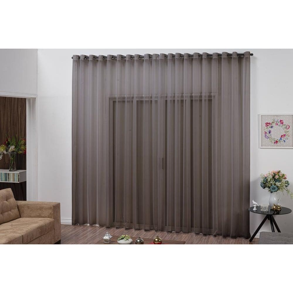 Cortina Lisa Com Ilhós Tabaco 3,80 X 2,80M Sala Quarto