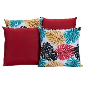 Kit 4 Almofadas Para Sofá Vermelho Com Folhas Coloridas