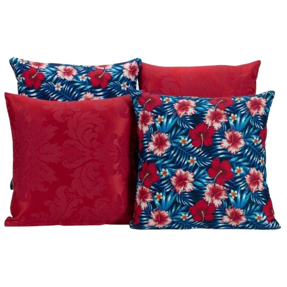 Kit 4 Almofadas Decorativas Para Sofá Vermelho Com Azul