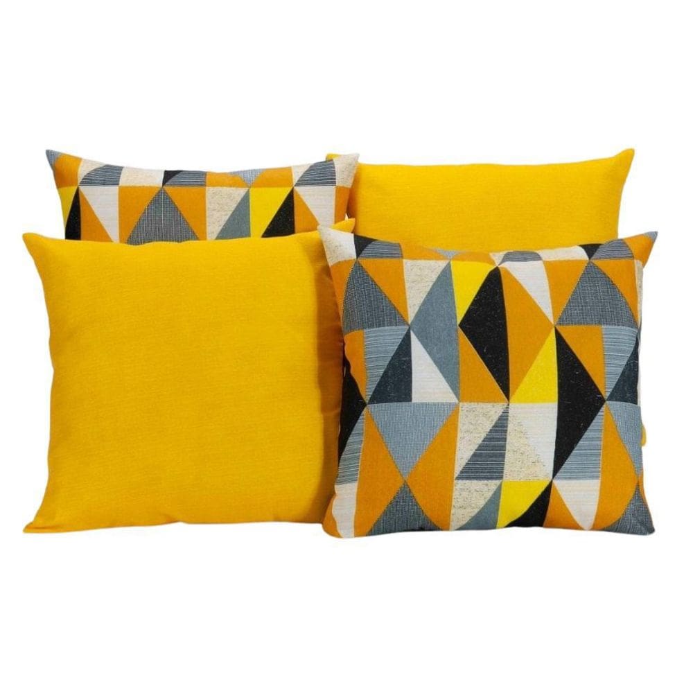 Kit 4 Capas De Almofadas Amarelo Com Geométrico Colorido