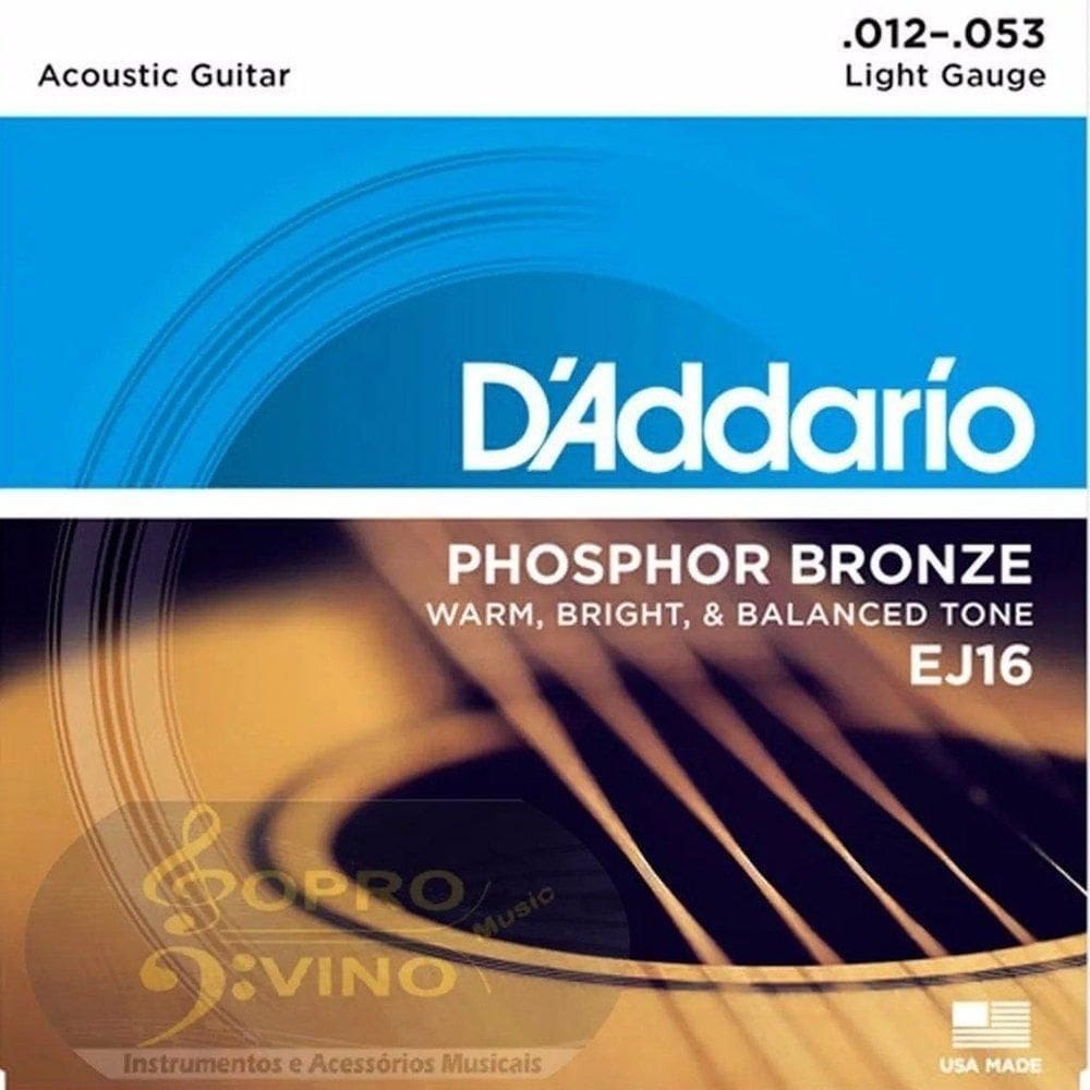 Encordoamento.012 Violão Aço - D`Addario Ej16 Fósforo Bronze