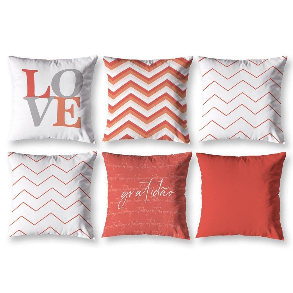 Kit 6 Almofadas Cheias 40 X 40 Estampadas Chevron Laranja