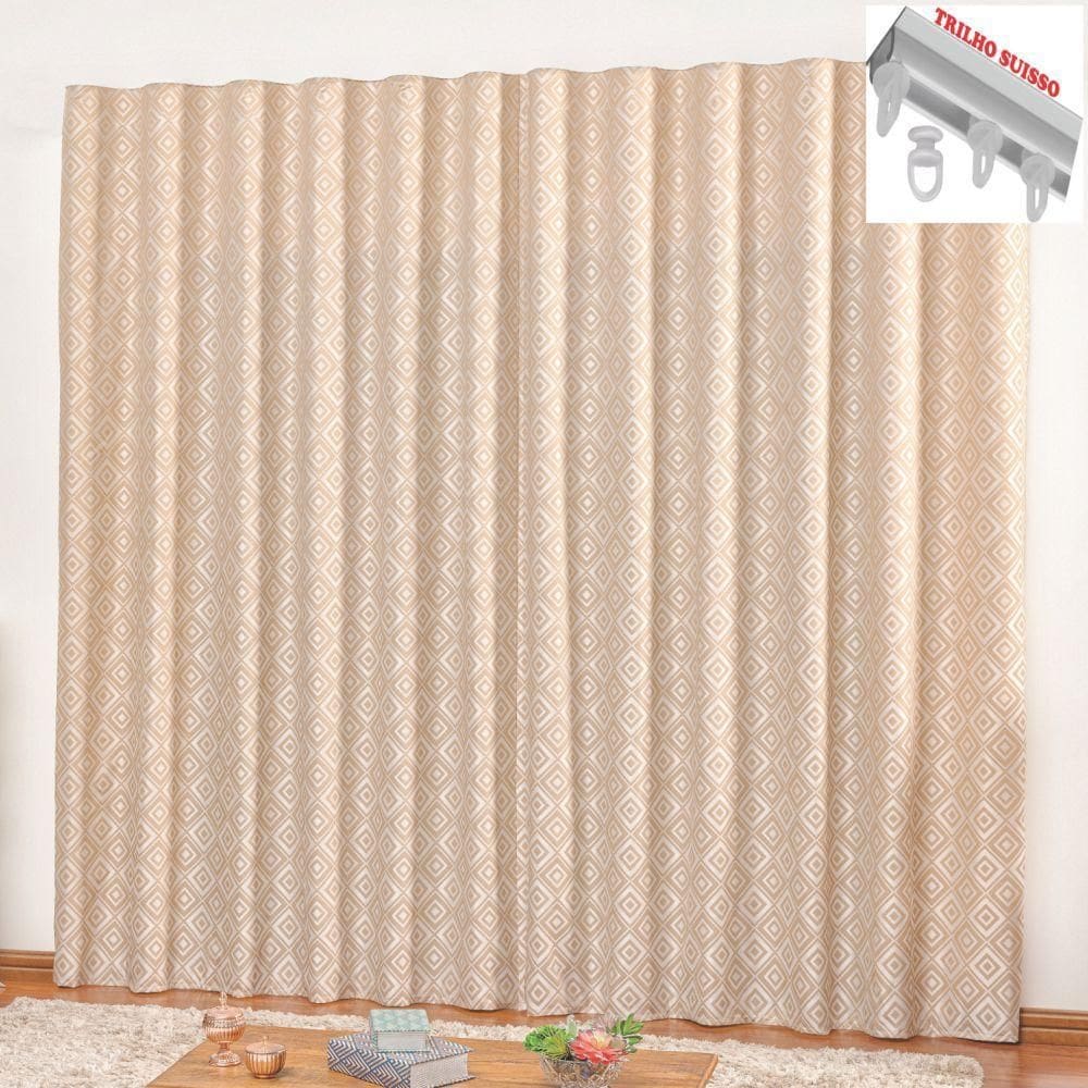 Cortina Em Jacquard Degradê 3,00 X 2,70 Trilho Suisso Avelã