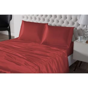 Lençol 4 Peças Casal King Vermelho Seda Lençol Elástico