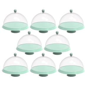 8 Boleiras 25cm Verde Menta Porta Bolo Tortas com Cúpula e Pé Crippa Padaria Hotel