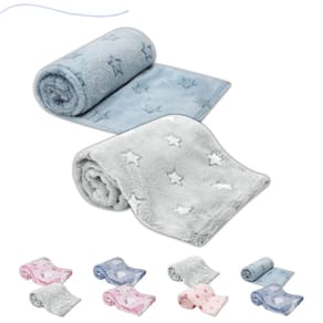Mantinha Buba Kit 2 Cobertor Infantil Azul-Cinza 90x75cm