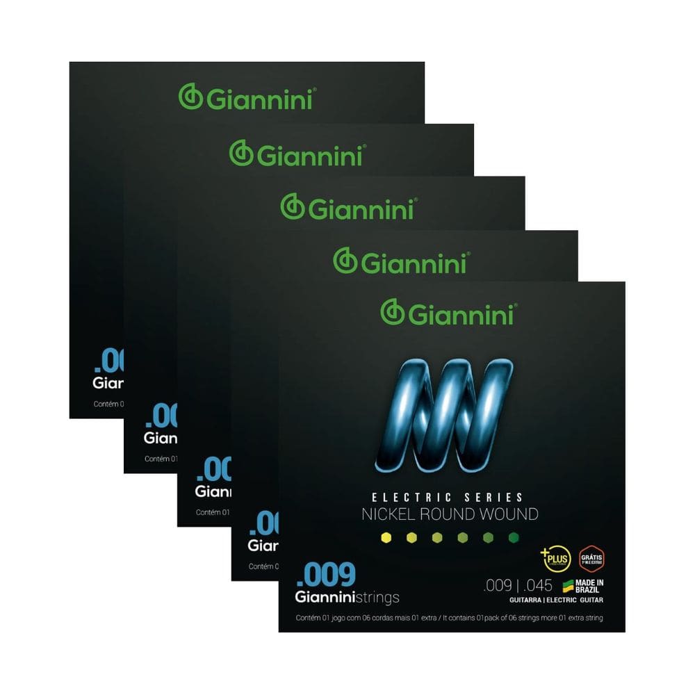 Kit 5 Encordoamento Guitarra Giannini Electric GEEGSTP09 Nickel Plus .009