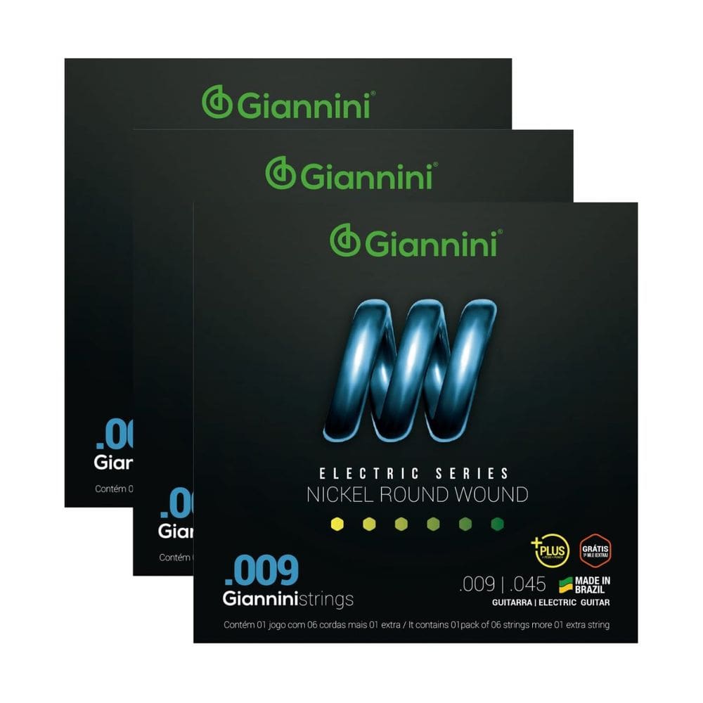 Kit 3 Encordoamento Guitarra Giannini Electric GEEGSTP09 Nickel Plus .009