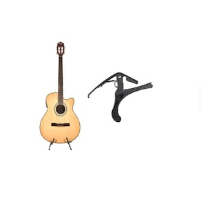 Kit Violão Land Eletrico Nylon Natural + Capotraste