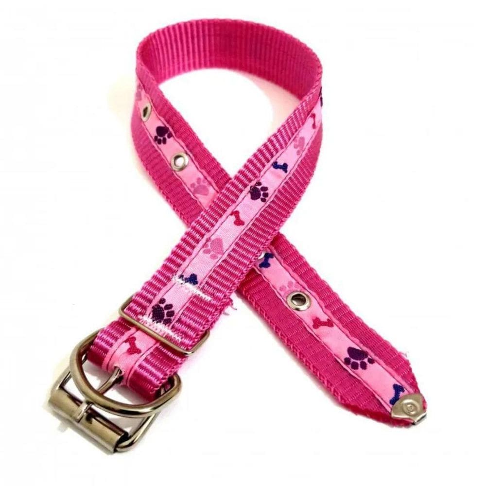 Coleira Nylon Cachorro Nicapet Cor Rosa Nº 7 Pata Osso 25Mm