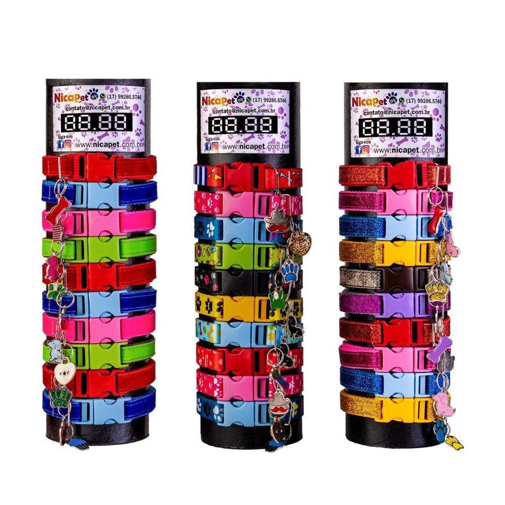Kit 3 Coleiras De Glitter Para Pet - Display Com 10 Unidades
