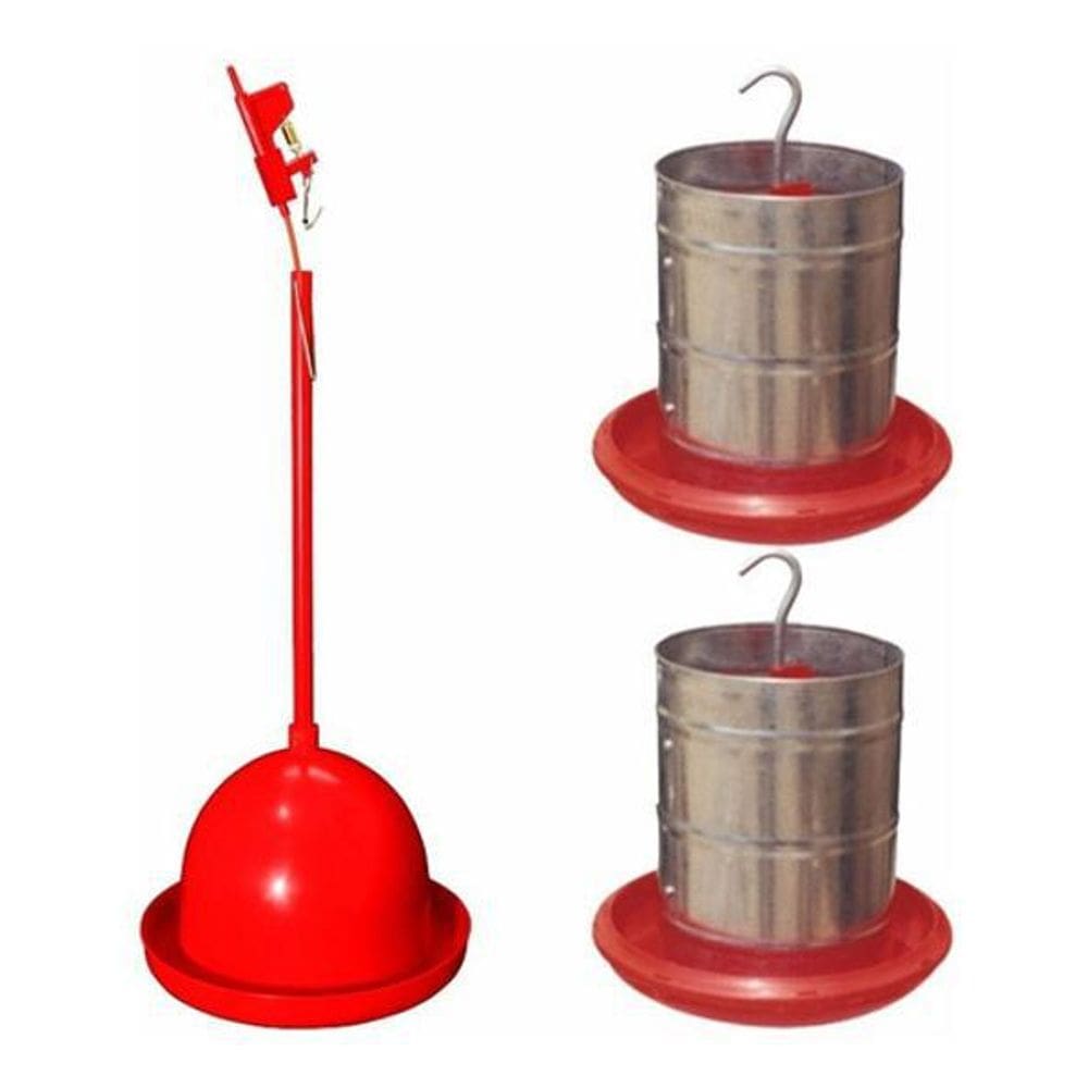Bebedouro Pendular + 2 Comedouros Galvanizado 3Kg Para Aves