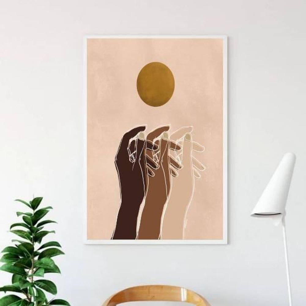 Quadro Humanity Hands 33X24Cm - Com Vidro Moldura Branca